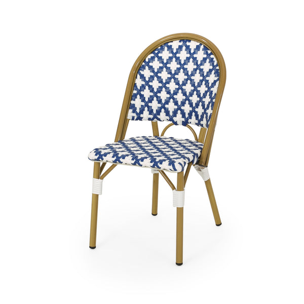 English Elm Christopher Knight Home® - FRENCH Bistro Chair with Rust-Resistant Aluminum Frame and Handwoven Polyethylene Rattan Charm, Stylish Outdoor Seating White+Navy 69960.00