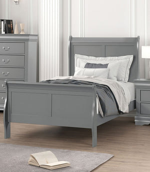 English Elm Gray Sleigh Bed Queen Size Wooden Frame with Elegant Louis Philippe Design for Classic Bedrooms Gray,Grey 27 L x 55 W x 6 H B2741S00584