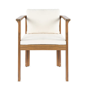 English Elm Outdoor Acacia Wood Dining Chairs Set of 2 with Cushions and Curved Arms Cream,Teak N768P372905L