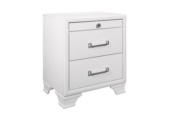 English Elm CIVIC White 5PC Bedroom Set with Solid Wood+MDF Construction, Slatted Base & Felt-Lined Storage Drawers Queen B201S00250