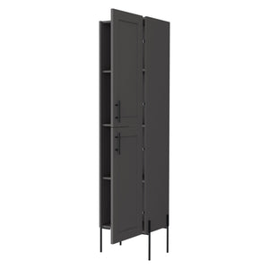 English Elm Sealy Tall Bathroom Cabinet in Matt Grey Melamine with 4 Shelves, Double Doors & Sturdy Legs — Space-Saving Stylish Storage B128P237147