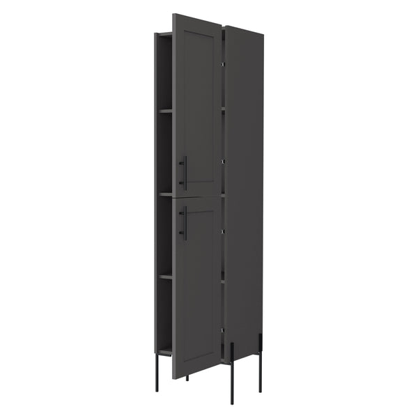 English Elm Sealy Tall Bathroom Cabinet in Matt Grey Melamine with 4 Shelves, Double Doors & Sturdy Legs — Space-Saving Stylish Storage B128P237147