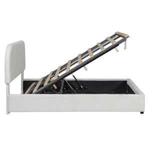 English Elm Teddy Upholstered Full Platform Bed with Plush Fleece, Hydraulic Storage, Sturdy 600lb Capacity White SF000165AAK