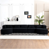 English Elm 143.7" Upholstered Sofa Free-Combined Sofa Couch With Two Chaise Lounge and Five Back Pillows For Living Room, Black