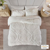 Madison Park Viola Shabby Chic 3 piece Tufted Cotton Chenille Damask Comforter Set MP12-6208 Off-White