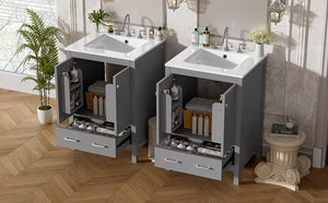 English Elm 48-Inch Modern Bathroom Vanity with Dual Ceramic Sinks, Ample Soft-Close Storage and Stylish Design Grey N729P000009E