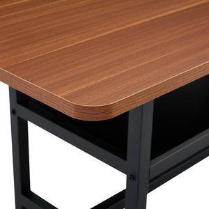 English Elm Table and Chair Set 71 Inch Walnut Grain Dining with 6 Pu Upholstered Seats Walnut+Black W1151S04278