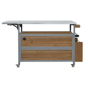 English Elm Foldable Outdoor Kitchen Cart with Stainless Worktop Fir Wood Frame and Lockable Wheels Espresso,Grey N719P380279Z