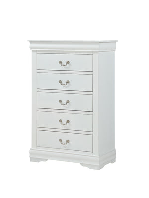 English Elm 1pc White Finish Five-Drawer Chest Louis Philip Style — Solid Wood, Sleek Contemporary Design With Ample Storage Space B011P193097