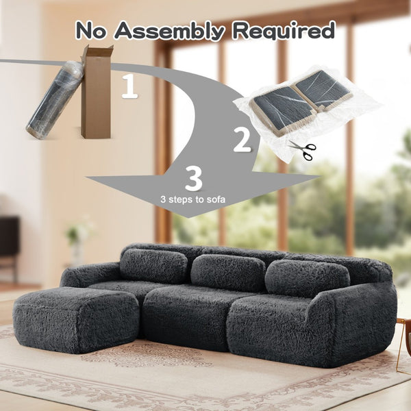 English Elm L-shaped Plush Modular Sectional Sofa with Ottoman and High Resilience Foam Seating Dark Grey W714S01550
