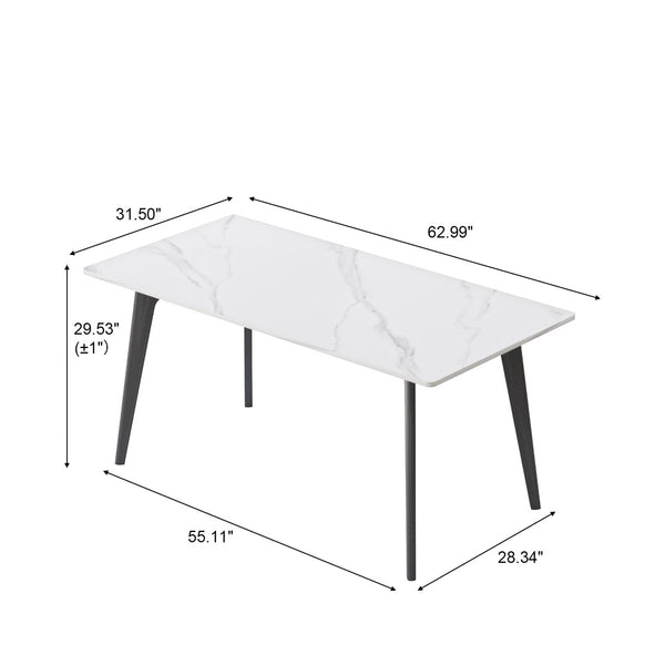 English Elm 62.99" Modern Artificial Stone Dining Table With Black Metal Legs - Sleek Design For 6 People P2 W1535S00512-GIGA