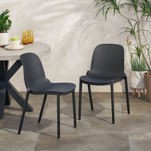 English Elm Christopher Knight Home® - IVY Outdoor Dining Chair with Weather-Resistant Polypropylene, Perforated Modern Design & Durable Frame Black 33.5 L x 23.5 W x 20.3 H 68520.00BLK