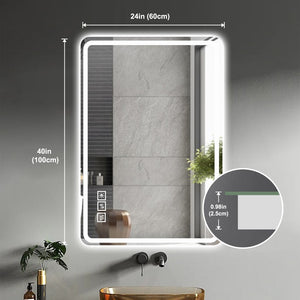 English Elm 24x40 Inch Frameless Led Vanity Mirror Anti-fog Front Lighting Bathroom Wall Mount W2071137649