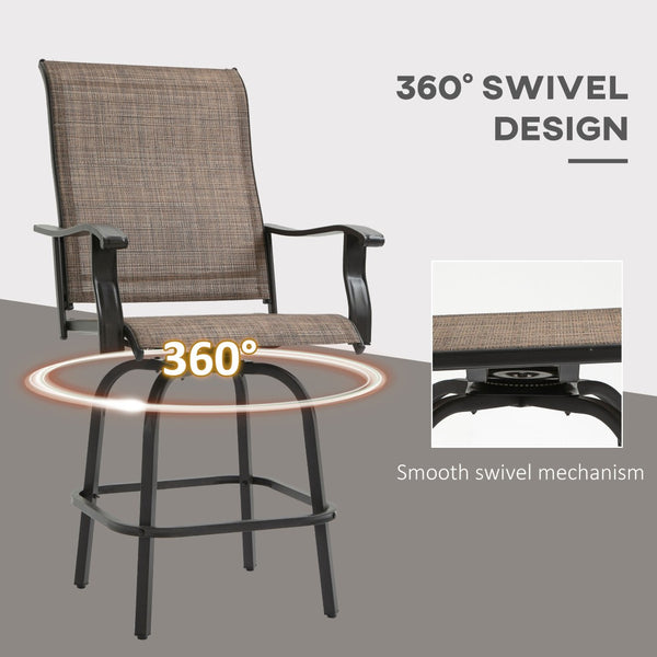 English Elm Outsunny Set Of 2 Stylish Swivel Bar Stools With Armrests For Outdoor Comfort & Durability, Brown W2225P174460-GIGA