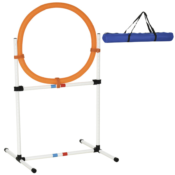 English Elm PawHut 2-in-1 Dog Agility Jumper Tire or Hurdle Bar with Carry Bag, Durable Plastic, Portable Training W2225P249934