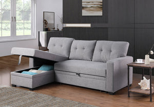 English Elm Convertible Upholstered Sectional Sofa with Pull-out Chaise Sleeper and Storage Light Gray B2730S00003