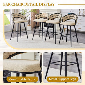 English Elm Set of 2 Chenille Upholstered Counter Stools with Iron Legs for Kitchen Islands Beige,Black W3875P370851