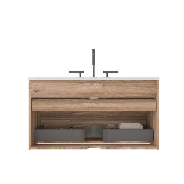 English Elm Galan Freestanding Bathroom Vanity Quartz Basin Fluted Wood Cabinet Modern Bath W1865S00197