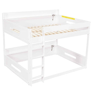 English Elm Queen Over Pine Bunk Bed with Built-in Shelves and Usb Charging Ports White N7090002238K