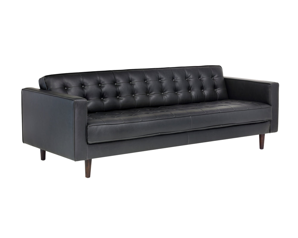 Sunpan Donnie Sofa - Elegant Mid-Century Design with Button Tufting and Stylish Faux Leather Finish Coal Black