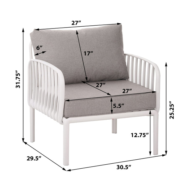 English Elm Christopher Knight Home® - ( SET OF 2 ) Outdoor Patio Club Chair with Waterproof Thick Cushions, Deep Seating, Modern Classic Style White+gray N780P199454W-2