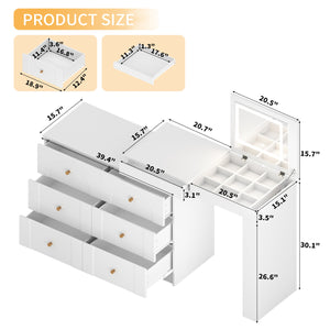 English Elm Vanity LED Mirror Desk with Flip-Top Dual Function, 7 Drawers & Multiple Shelves for Organized Glam White 32.28 L x 19.69 W x 8.86 H N733S363650K