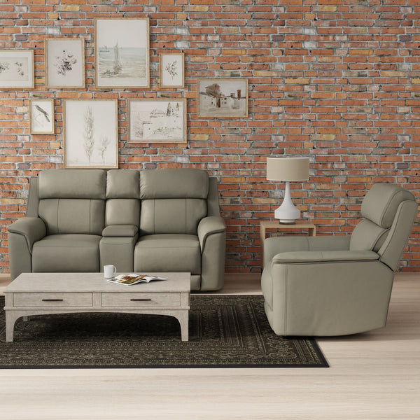 English Elm Oslo Manual Glider Recliner Mineral - Genuine Leather Swivel & Glide, High-Density Foam Comfort PMID B339P410137