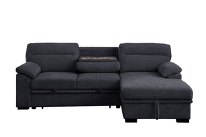 English Elm Kipling Chenille Sleeper Sectional Sofa with Right-Facing Storage Chaise, Cupholders & USB Ports for Guests and Small Spaces Durable Comfort and Style B061S00830