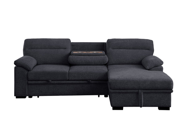 English Elm Kipling Chenille Sleeper Sectional Sofa with Right-Facing Storage Chaise, Cupholders & USB Ports for Guests and Small Spaces Durable Comfort and Style B061S00830