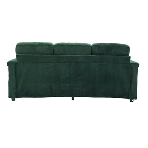 English Elm UNITED Corduroy L-Shaped Sectional Sofa with Storage Ottoman, USB Ports, Cup Holders & LED Lighting Emerald W1568P332404