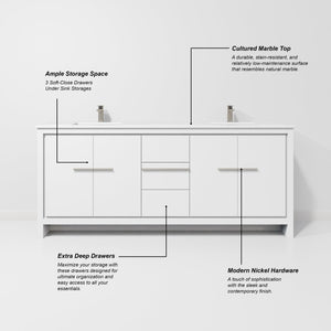 English Elm White Double Bath Vanity 80" W X 20" D With Elegant Cultured Marble Top & Ample Storage Solutions B2731P259578-GIGA
