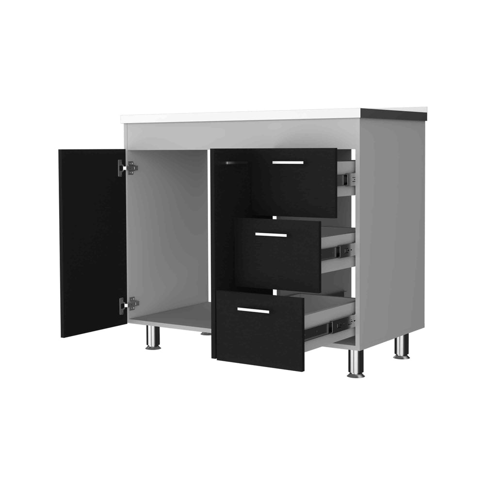 English Elm Darien Multicolor Base Cabinet with Double Doors, Three Drawers, Faucet Hole & Four Legs, 25.7"H B128S00136