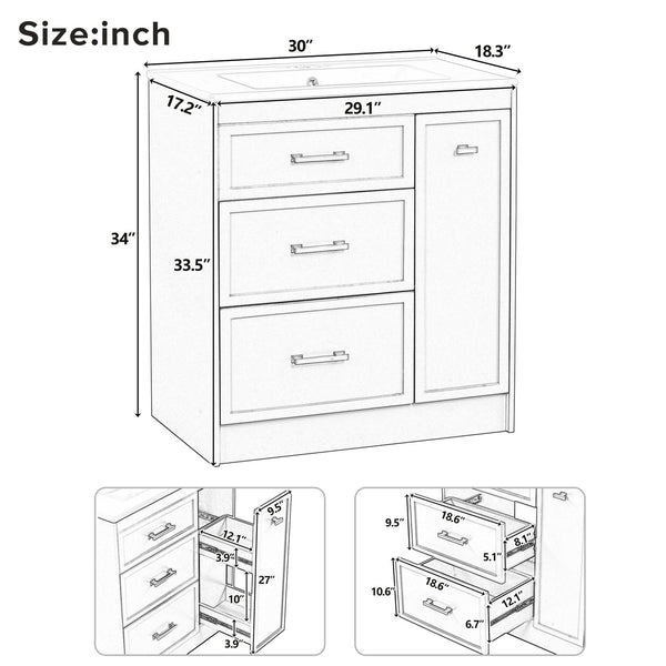 English Elm Classic 30" Forest Green Bathroom Vanity with Gold Handles, Double-Layer Drawer, Ceramic Sink Elegance N729P194978F