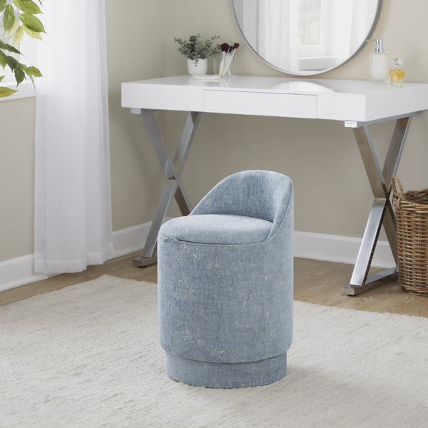English Elm 18" Tufted Velvet Vanity Stool with 360 Swivel Base and Hidden Storage Compartment Light Blue B202P471496