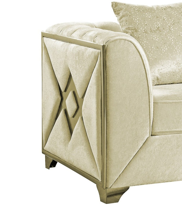 English Elm Velencia 3-Piece Modern Living Room Set In Cream - Elegant Tufting & Gold "X" Accents For Glamour B009S01091-GIGA