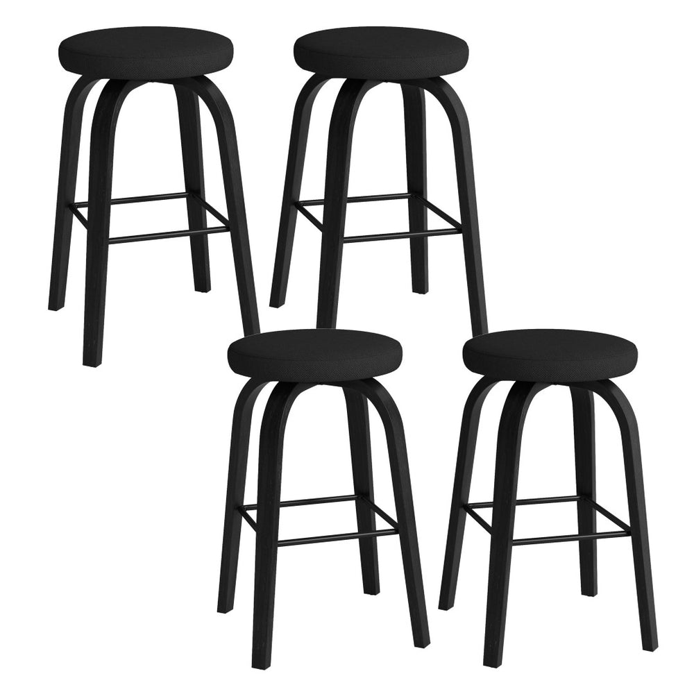 English Elm Swivel Backless Counter Stools Set of 2 with Fabric Seat Bentwood Legs Mid-century Modern Black W3107P446849