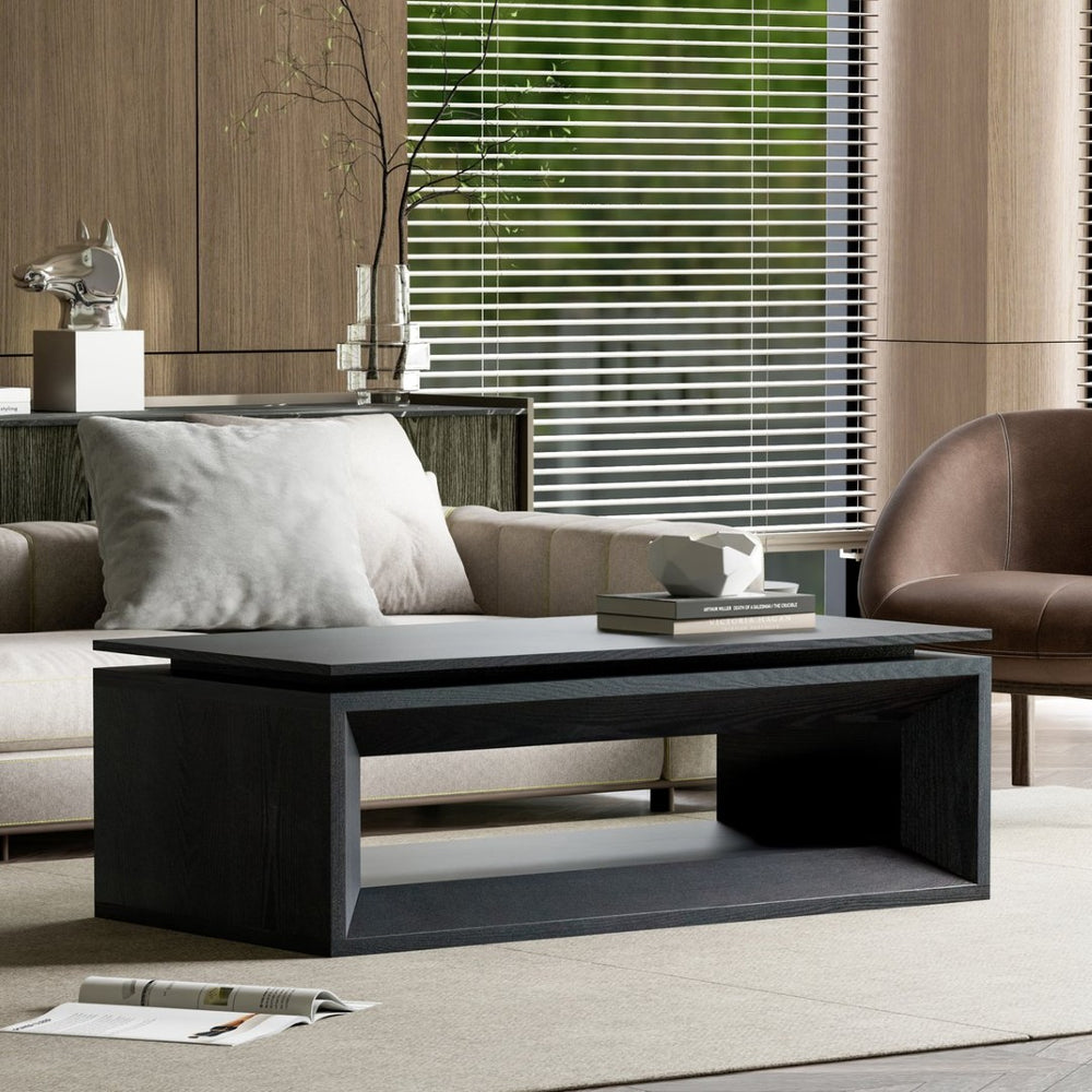 English Elm 43.3'' Wood Veneer Lift Top Coffee Table with Hidden Storage for Living Room Black W1435P453256