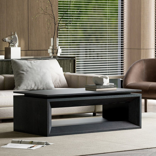 English Elm 43.3'' Wood Veneer Lift Top Coffee Table with Hidden Storage for Living Room Black W1435P453256