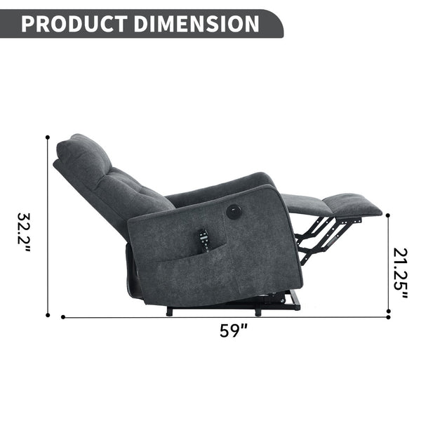 English Elm Beige Chenille Power Lift Recliner with Massage Heat and Usb for Senior Comfort Grey W1803P369077