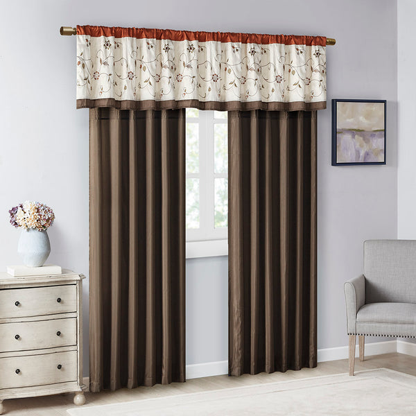 JLA Home Madison Park - Embroidered Curtain Panel with Timeless Floral Stitching, Lined Light-Filtering Drapery for Elegance Spice MP40-5470
