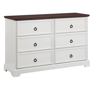 English Elm Modern 6-Drawer Chest of Drawers for Bedroom — Spacious Wooden Dresser with Smooth Glide Drawers, Elegant Patterned Top White W2275P224405