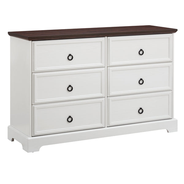 English Elm Modern 6-Drawer Chest of Drawers for Bedroom — Spacious Wooden Dresser with Smooth Glide Drawers, Elegant Patterned Top White W2275P224405