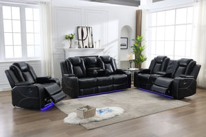 English Elm Zpm070 Power Reclining Sofa Set With Led Lighting, Usb Ports, Storage & Cup Holders – Black Comfort W1805S00145-GIGA