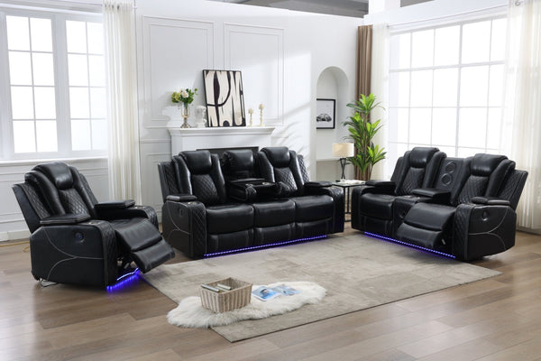 English Elm Zpm070 Power Reclining Sofa Set With Led Lighting, Usb Ports, Storage & Cup Holders – Black Comfort W1805S00145-GIGA