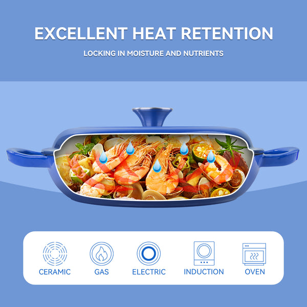 English Elm enamel Cast Iron Dutch Oven 10.6in - Durable Enamel Coating, Even Heat Distribution, Easy Cleanery Blue T3950P391615