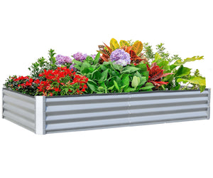 English Elm 6x3x1ft Galvanized Raised Garden Bed — Heavy-Duty Rust-Resistant Steel Planter with Open Base, Safe Edges and Support Rods for Effortless Vegetable, Flower & Herb Gardening Silver W1859P197882