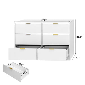 English Elm Simply Modern 6-Drawer Dresser with Spacious Drawers, Durable Engineered Wood, Sleek Minimalist Design White W409P307585