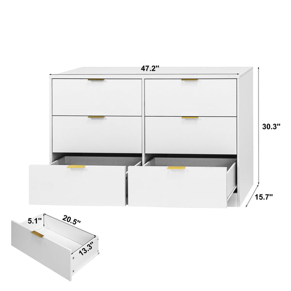 English Elm Simply Modern 6-Drawer Dresser with Spacious Drawers, Durable Engineered Wood, Sleek Minimalist Design White W409P307585