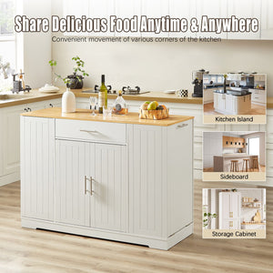 English Elm 53'' Kitchen Storage Islands with Drawers and Trash Can Storage, Modern Farmhouse Design, 53.2"W x 20.9"D x 38.0"H White W1820P281267