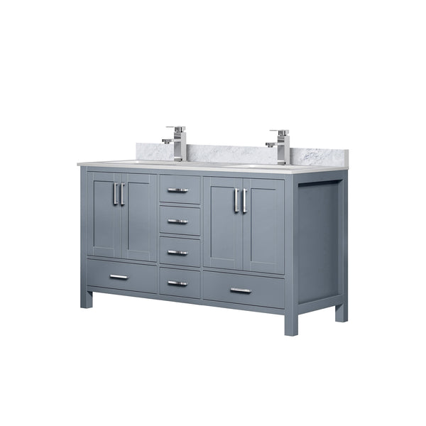 English Elm Dark Grey 60in Double Bath Vanity with Carrara Marble Top, Chrome Faucet, Soft-Close Drawers & Ample Storage B2731P259077